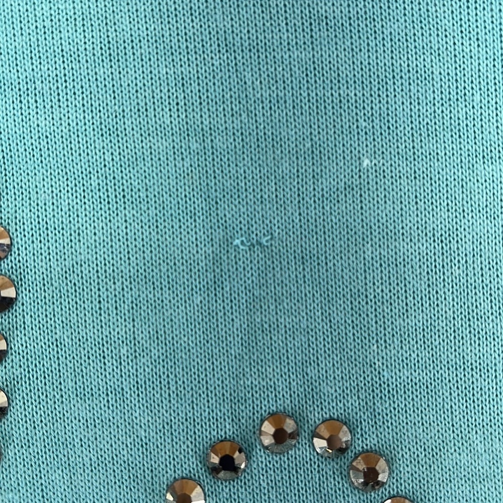 Libian Long Sleeve Shirt Sweater Blouse Love Rhinestone Blue Womens Size 1X - Picture 7 of 8